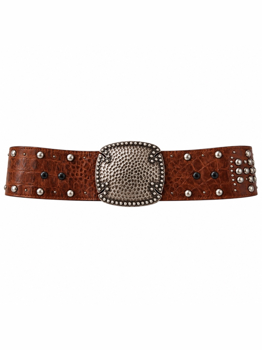 Rancho Estancia Wide Studded Belt Croc-Embossed Leather Buckle